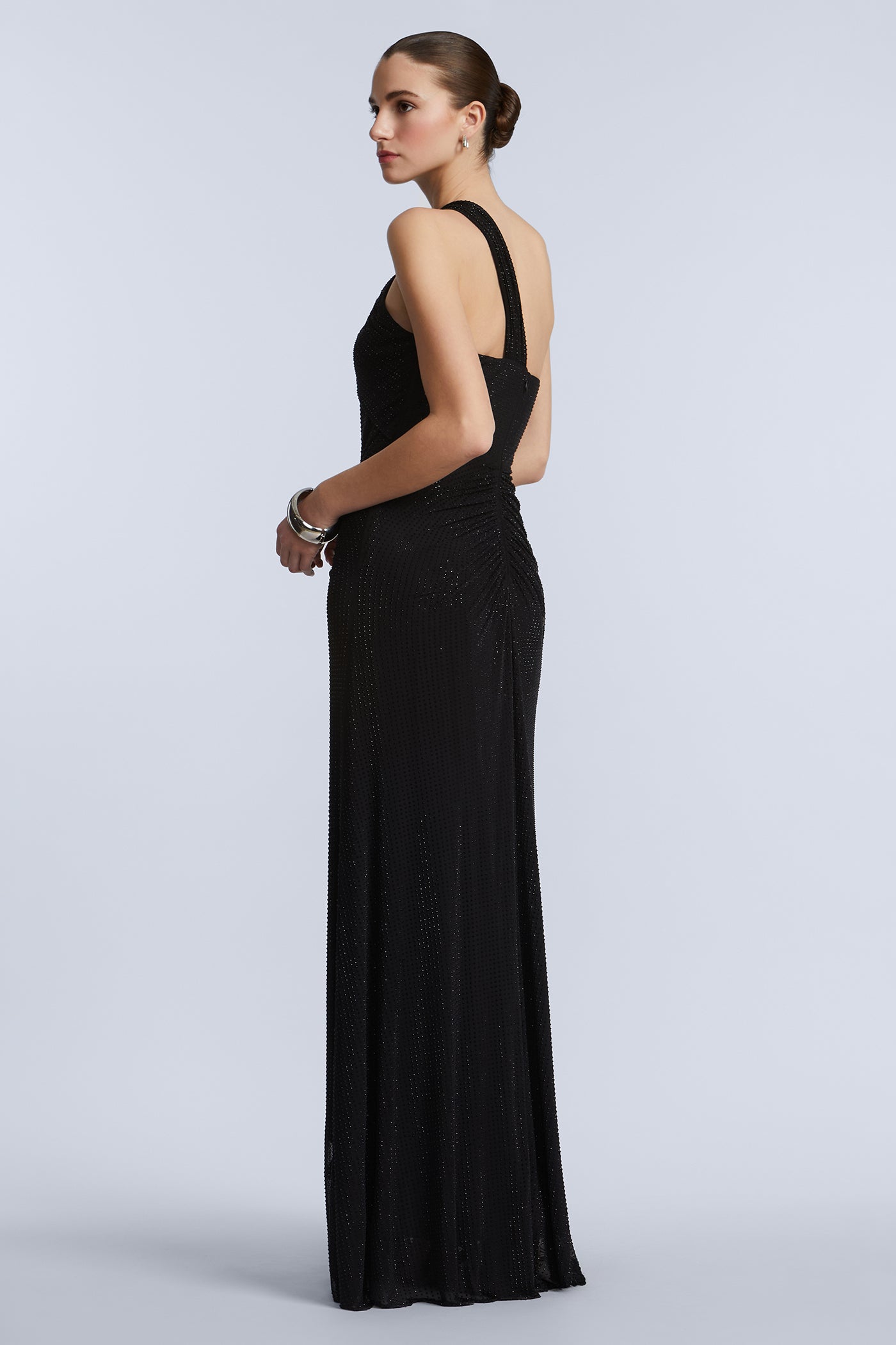 bcbg black backless dress BCBG MAXAZRIA BLACK BACKLESS LONG DRESS w/ SPLIT CAP SLEEVE & BUILT IN BODY SUIT