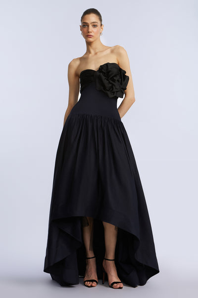 High Low Gown With Flower – BCBGMAXAZRIA