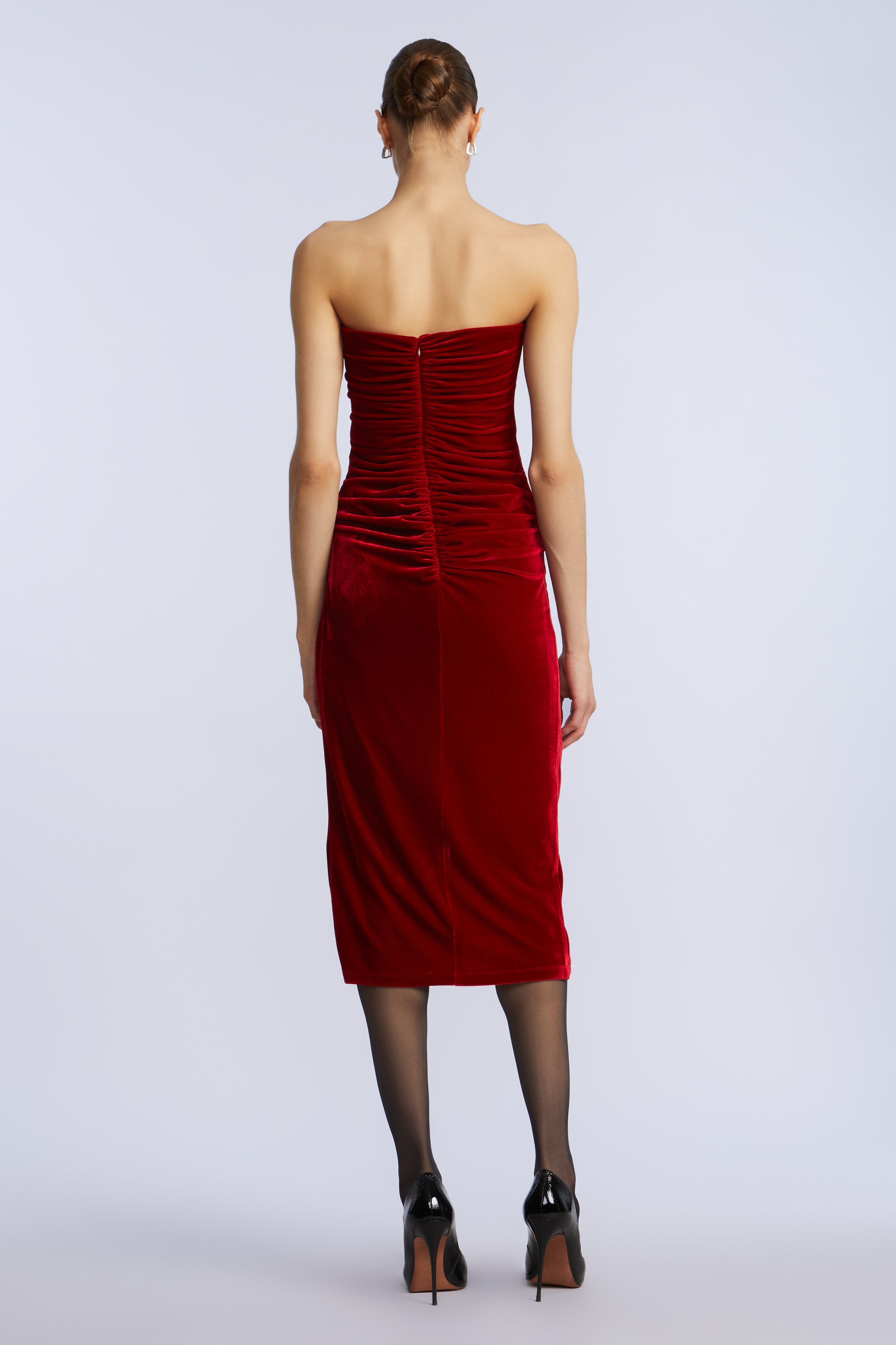 Strapless Velvet Ruffle Dress Chilli Pepper / 14 Strapless Velvet Ruffle Dress Chilli Pepper / 14