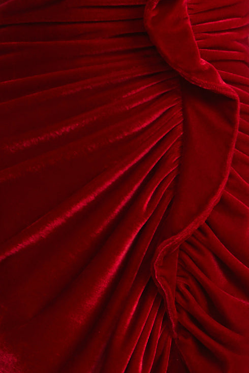 Strapless Velvet Ruffle Dress Chilli Pepper / 14 Strapless Velvet Ruffle Dress Chilli Pepper / 14