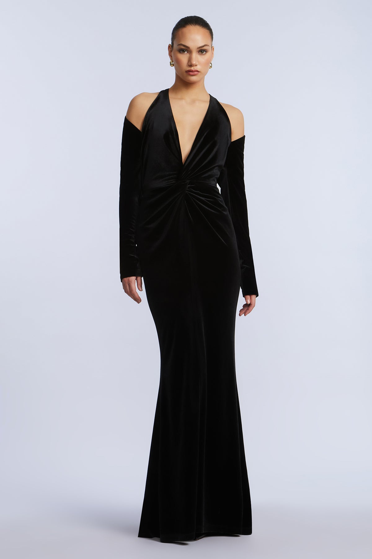 Long Sleeve Halter Velvet Gown – BCBGMAXAZRIA