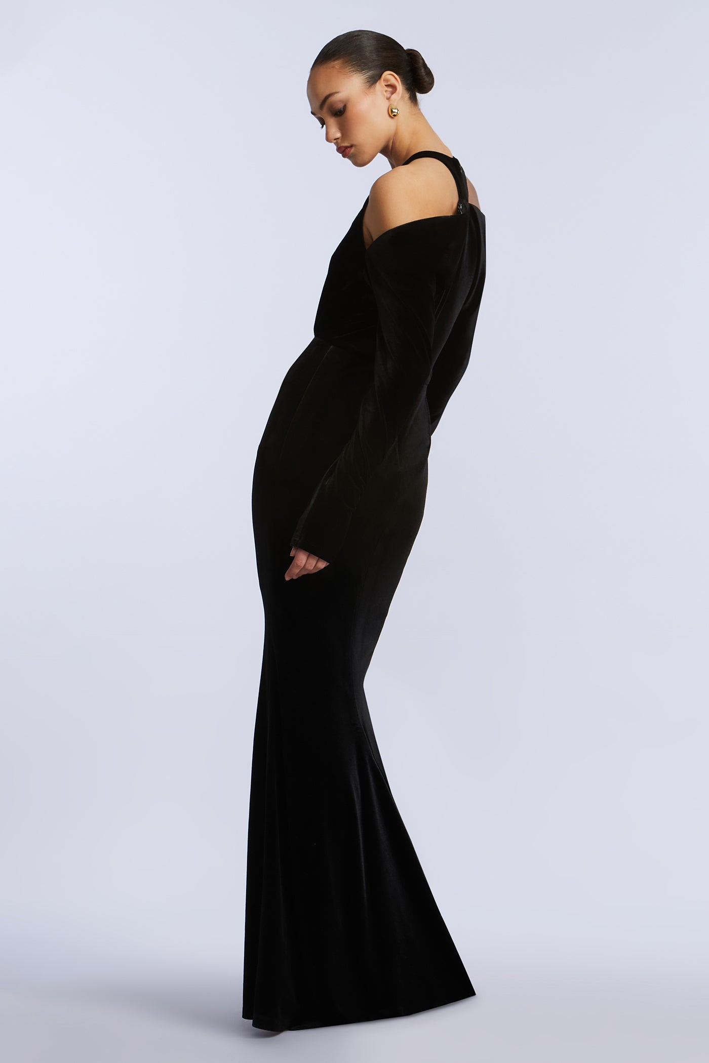 Long Sleeve Halter Velvet Gown Black / 2 Long Sleeve Halter Velvet Gown Black / 2