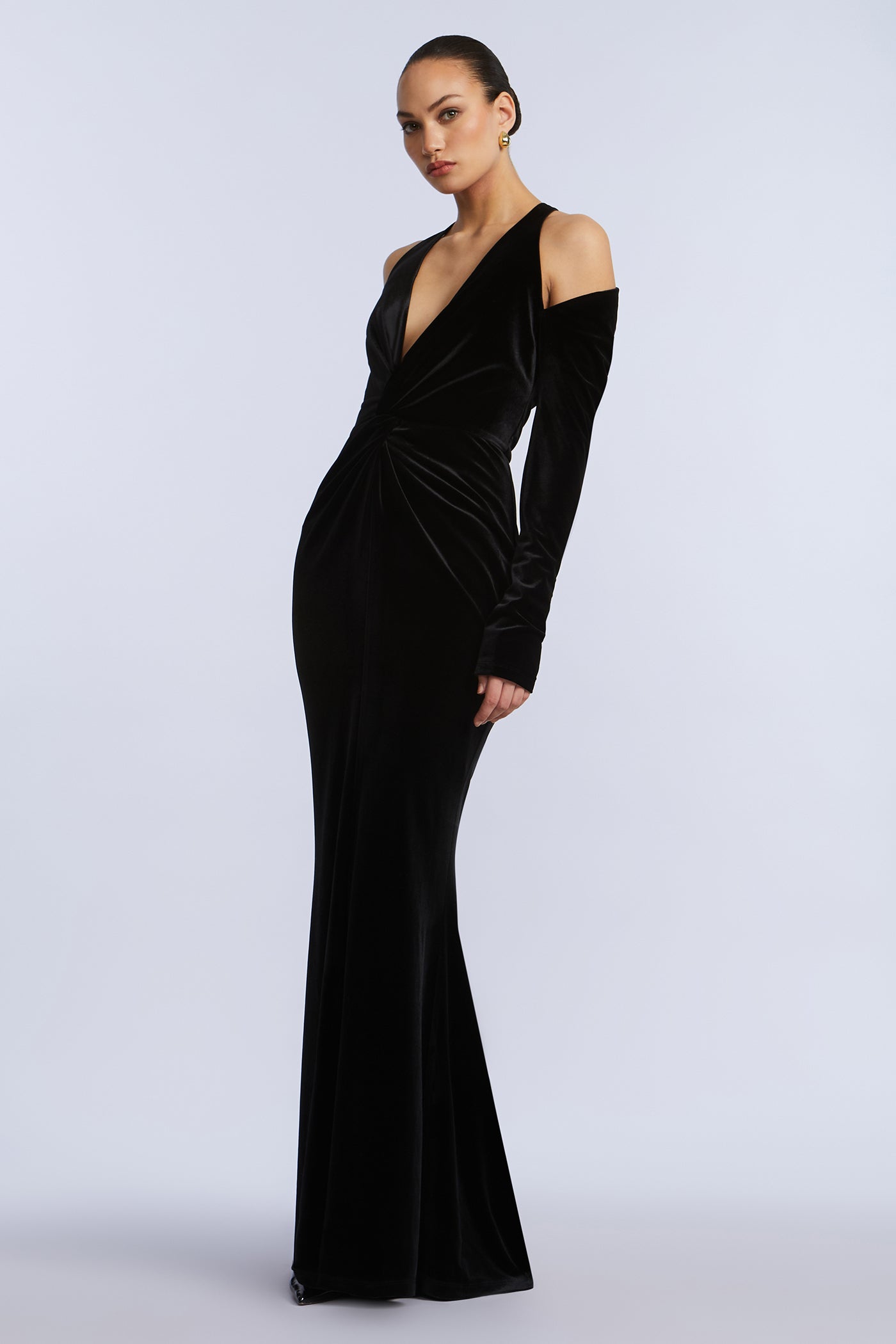 Long Sleeve Halter Velvet Gown Black / 0 Long Sleeve Halter Velvet Gown Black / 0