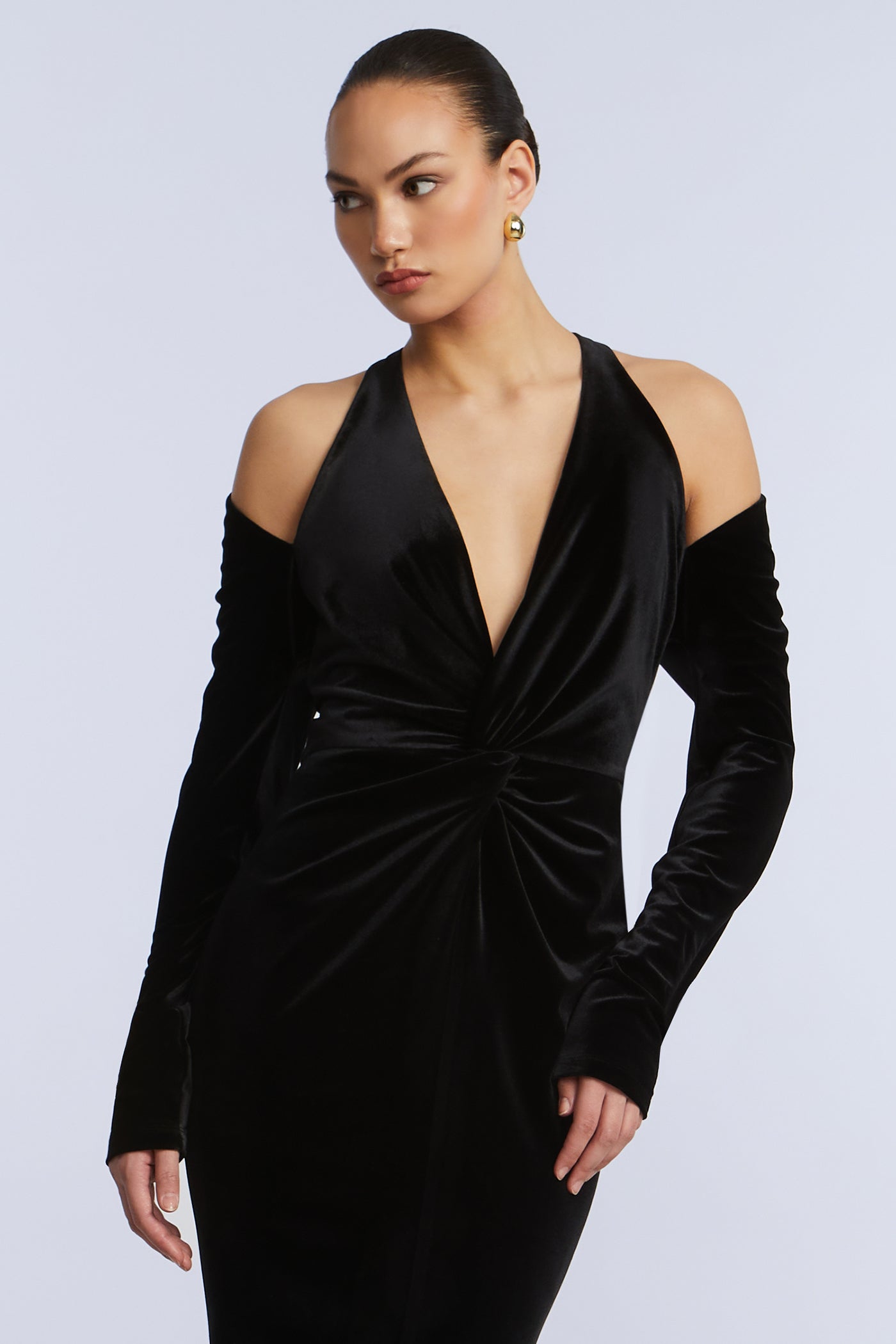 Long Sleeve Halter Velvet Gown Black / 2 Long Sleeve Halter Velvet Gown Black / 2