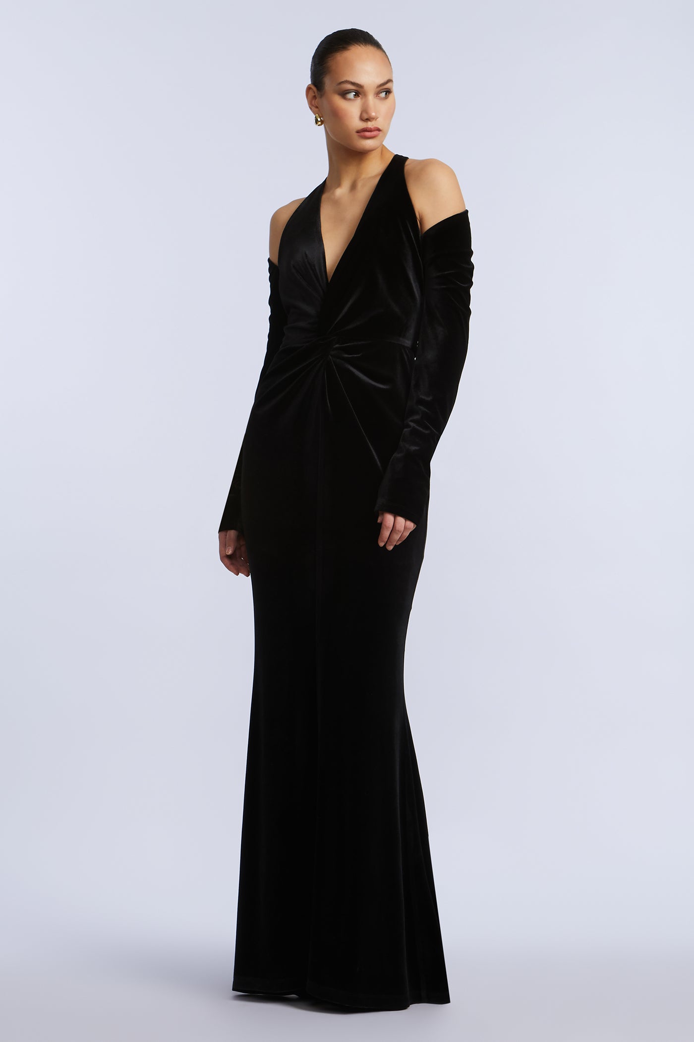 Long Sleeve Halter Velvet Gown Black / 2 Long Sleeve Halter Velvet Gown Black / 2
