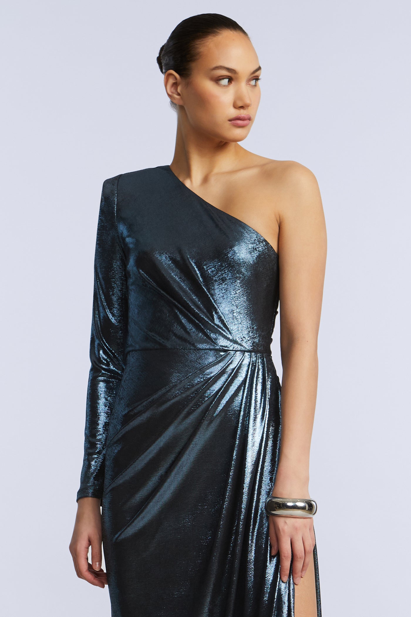 bcbg metallic dress BCBG Generation Womens Gold Metallic Side Slit Cocktail Maxi Dress Size XS