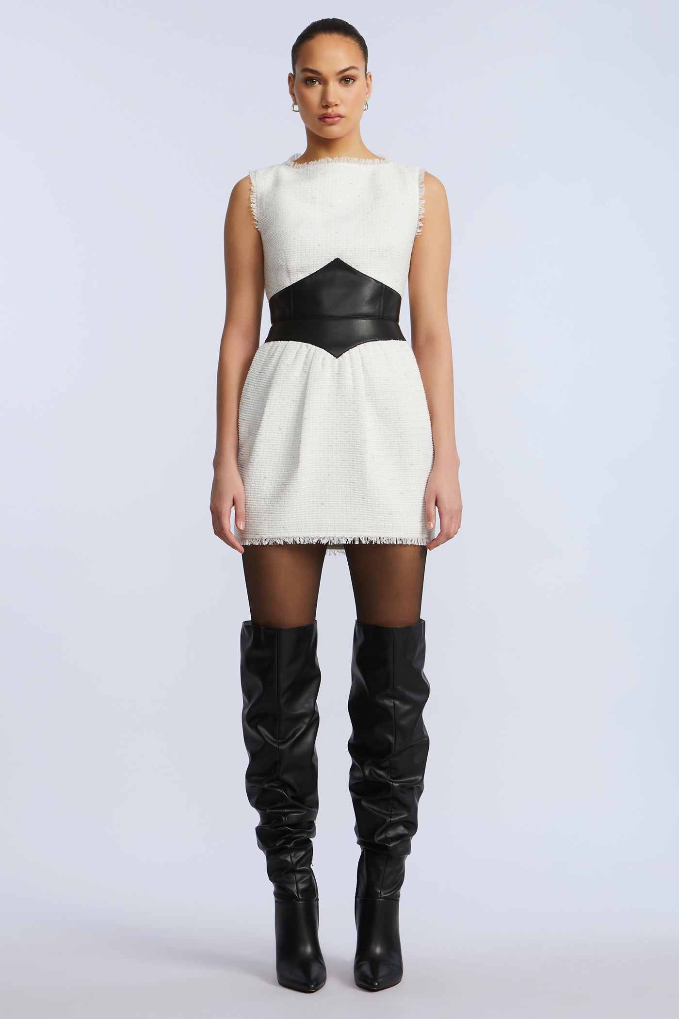 Leather Tweed Dress Black/White / 10