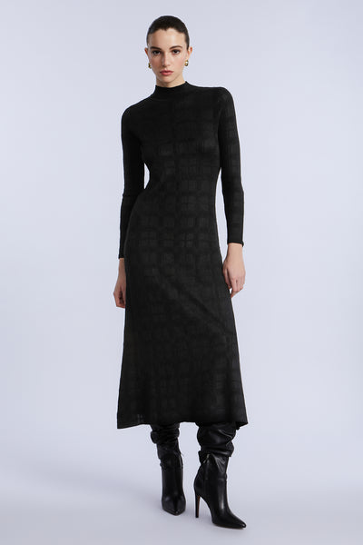 bcbg black comb dress BCBGMaxAzria Cut with sculptural precision to contour the body and finished with a front slit BCBGMAXAZRIA Black Comb Elastic Waist
