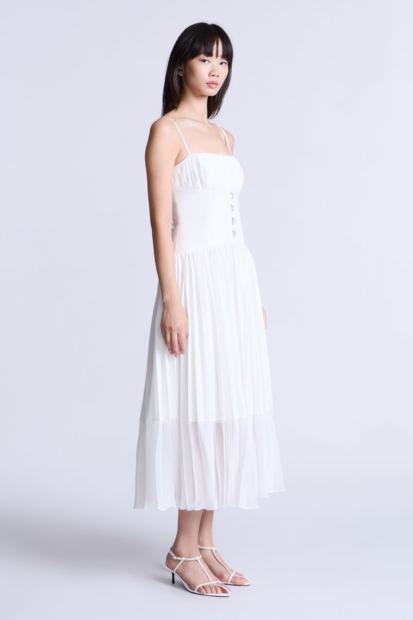 bcbg white bodycon dress Bcbg Women's Sheer Detail Crewneck Midi Dress - Cream