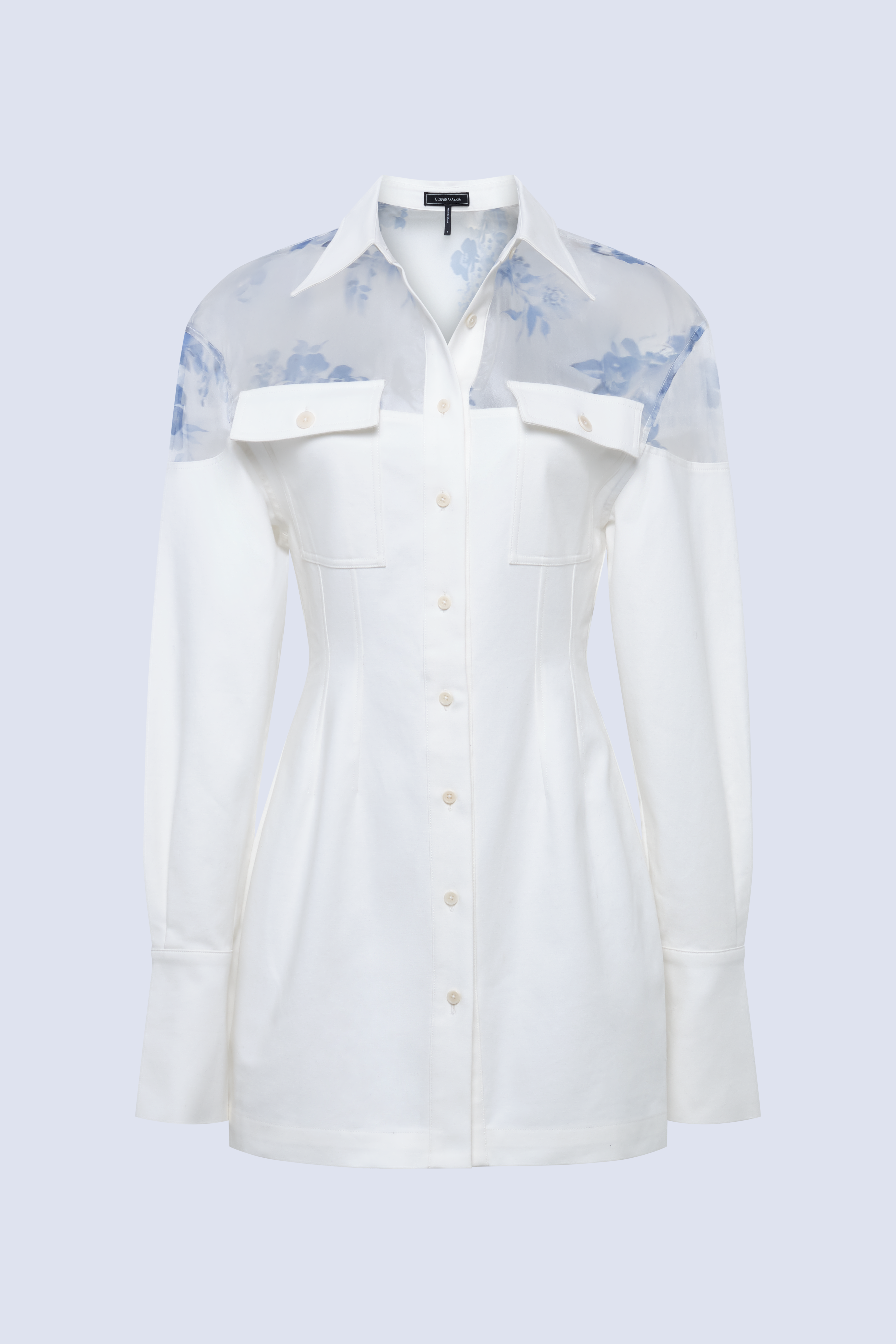 white long sleeve bcbg dress BCBGMAXAZRIA Cotton Eyelet Ruffle Shirt Dress