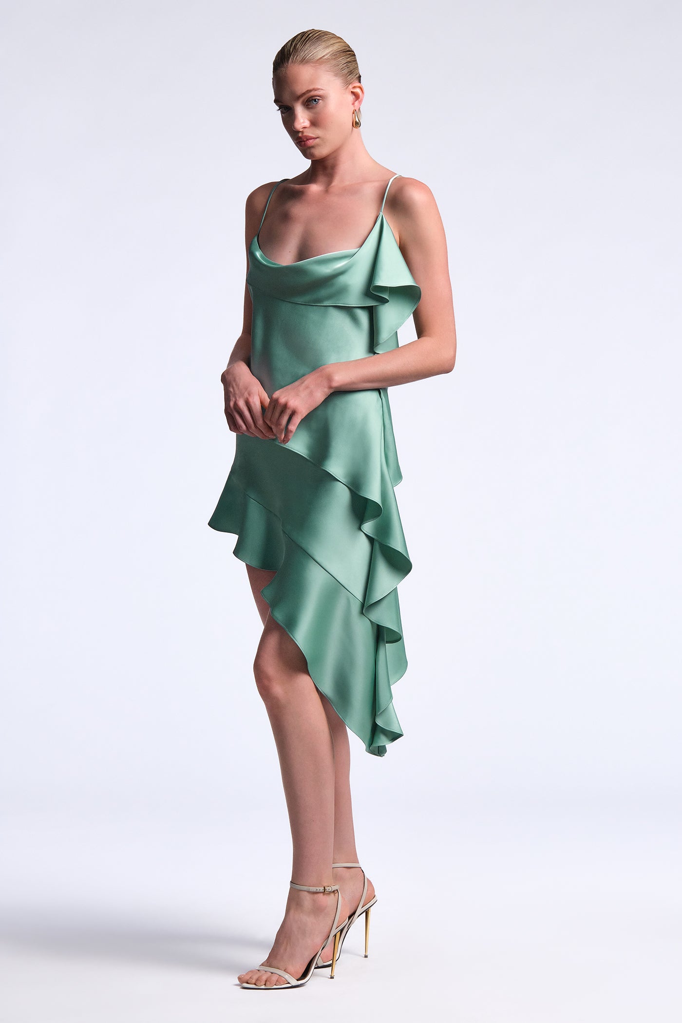 bcbg green ruffle dress BCBG MaxAzria White Green Sequin HI low Sexy Back Dress $398 XXS XS