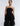 FRONT DETAIL VIEW WOMEN'S BLACK STRAPLESS TIERED TULLE JUMPSUIT GOWN