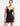 FRONT ZOOM VIEW BLACK SLEEVELESS A-LINE MINI DRESS WITH PLUNGING NECKLINE AND ILLUSION PANEL