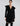 FRONT  VIEW WOMEN'S BLACK BELTED HOODED WRAP WOOL COAT