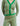 FRONT DETAIL VIEW WOMEN'S CAMEL/EMERALD GREEN V-NECK LONG SLEEVE CARDIGAN