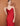 FRONT EDITORIAL VIEW RED SATIN SLEEVELESS COWL NECK MIDI SLIP GOWN WITH CRYSTAL STRAP DETAIL