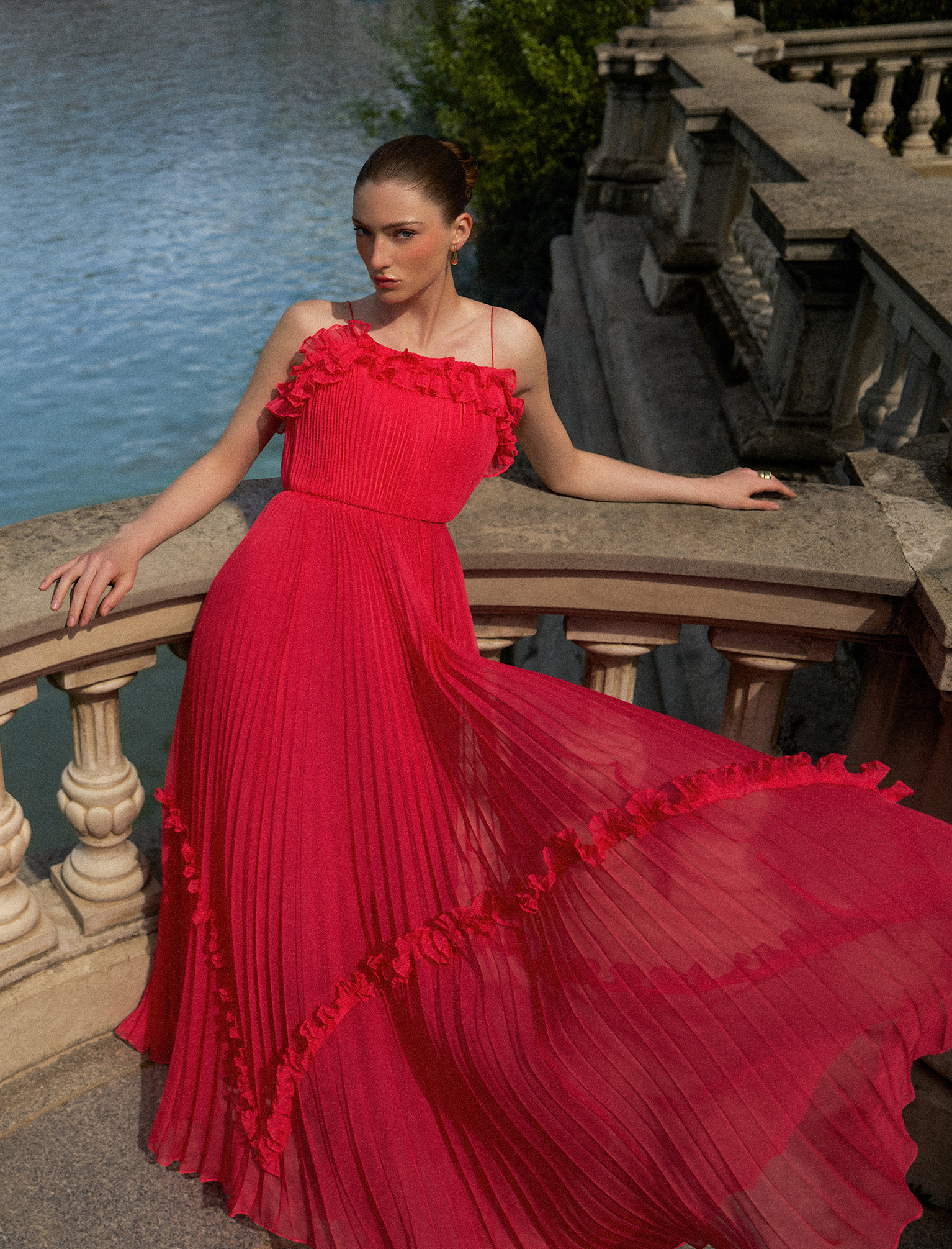 Shirring Ruffle Gown BCBGMAXAZRIA Shirring Ruffle Gown BCBGMAXAZRIA