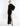 SIDE VIEW BLACK MAXI GOWN WITH RUCHING AND ASYMMETRICAL ONE SLEEVE