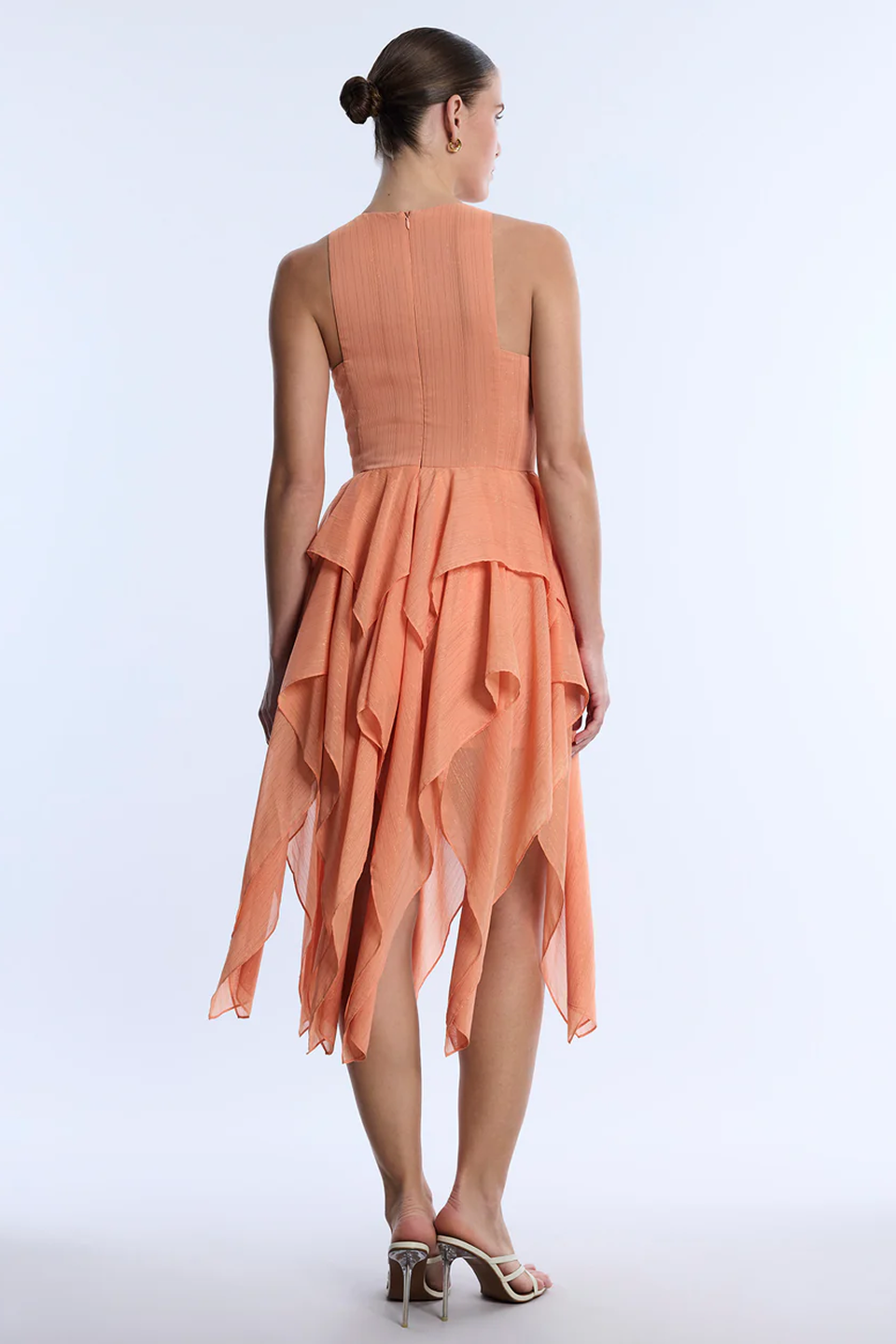 bcbg asymmetrical ruffle dress Bcbgmaxazria Sleeveless Ruffle Dress In Orange - 25% Off