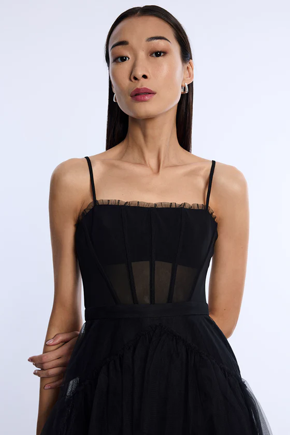 Oly Tiered Ruffle Tulle Evening Gown Black / 14 Oly Tiered Ruffle Tulle Evening Gown Black / 14