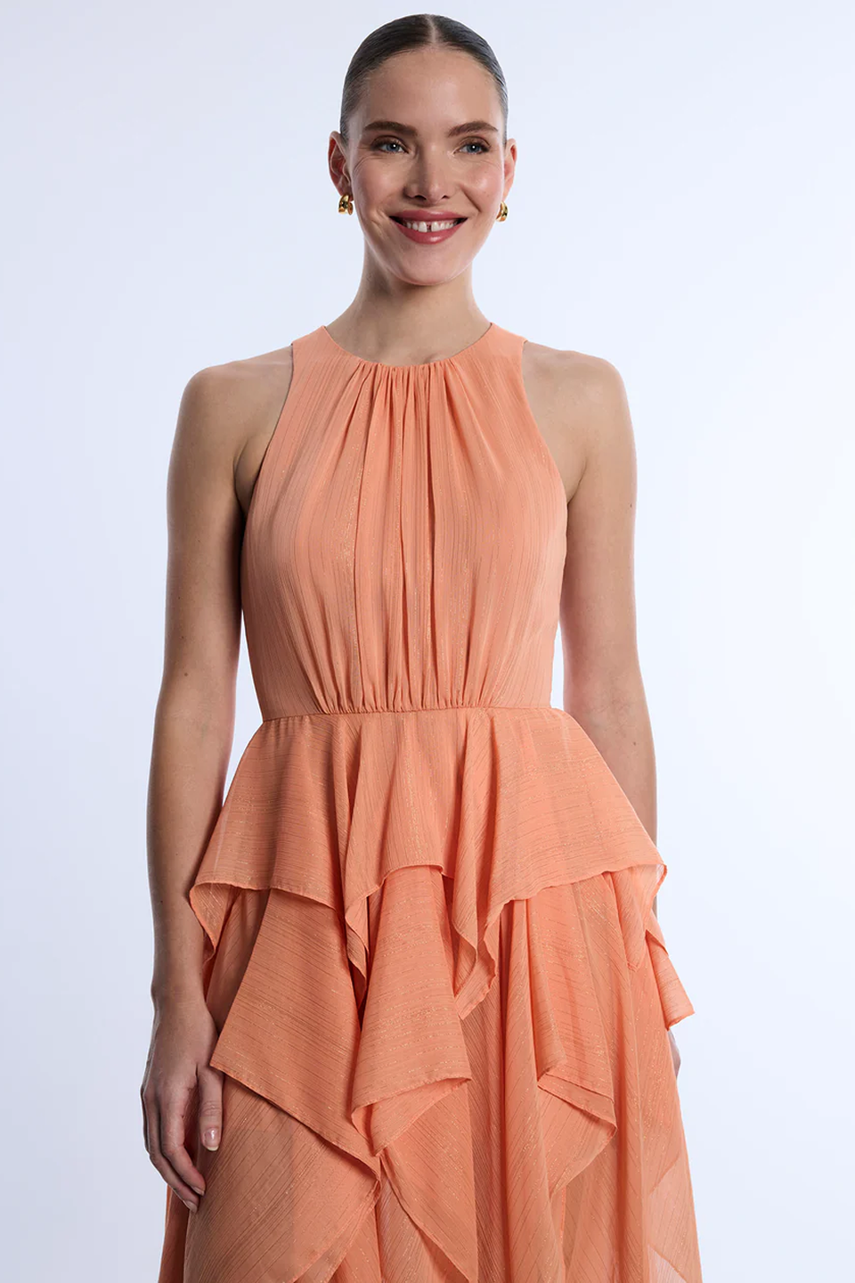 bcbg orange pleated dress BCBGMAXAZRIA Accordion Pleated Shift Dress