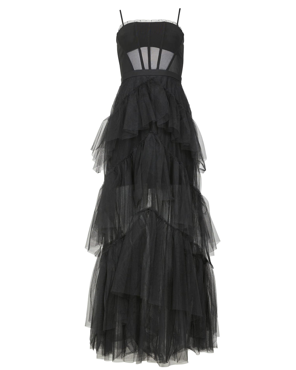 Black Oly Tiered Ruffle Tulle Gown | Dresses | BCBGMAXAZRIA