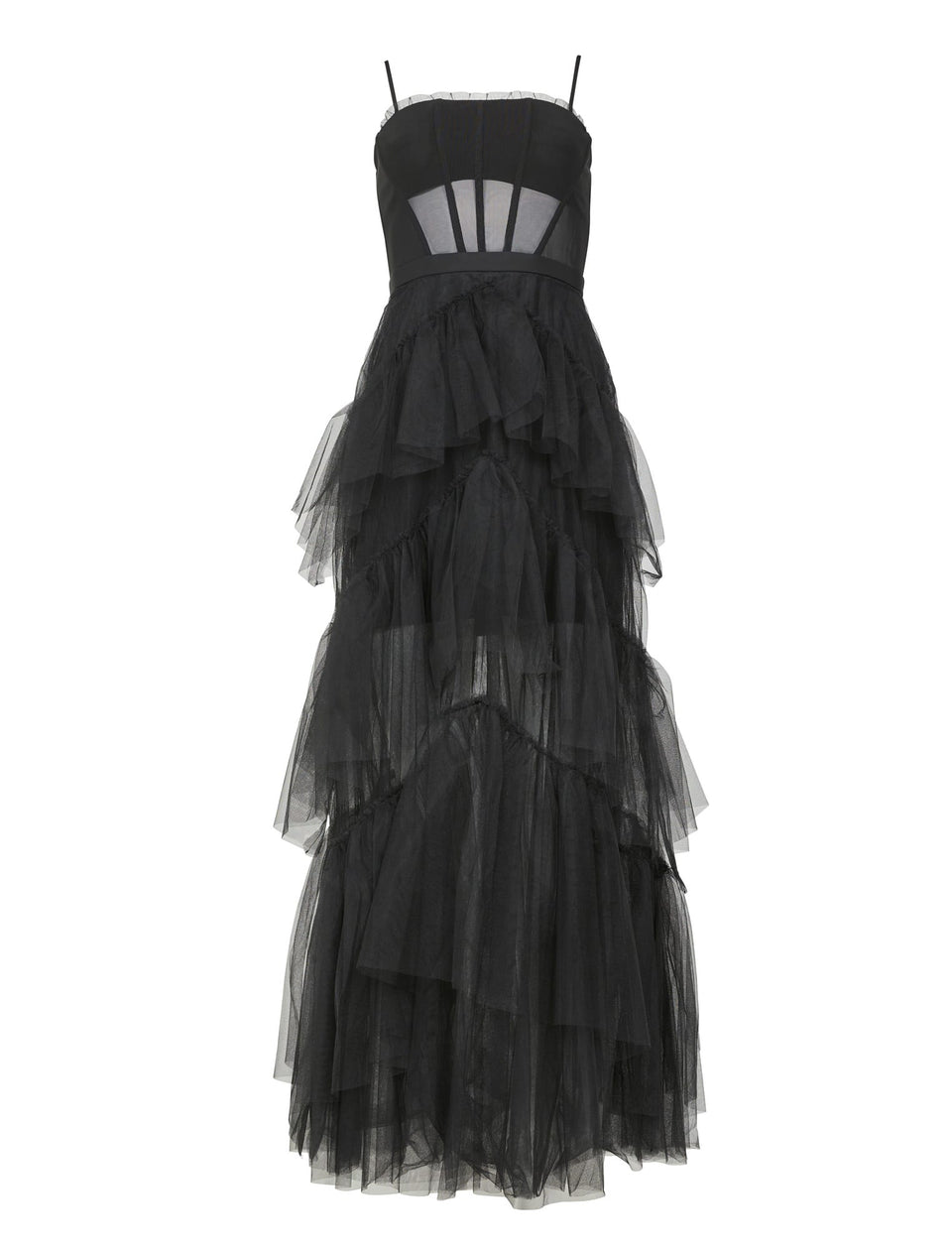 Black Oly Tiered Ruffle Tulle Gown | Dresses | BCBGMAXAZRIA