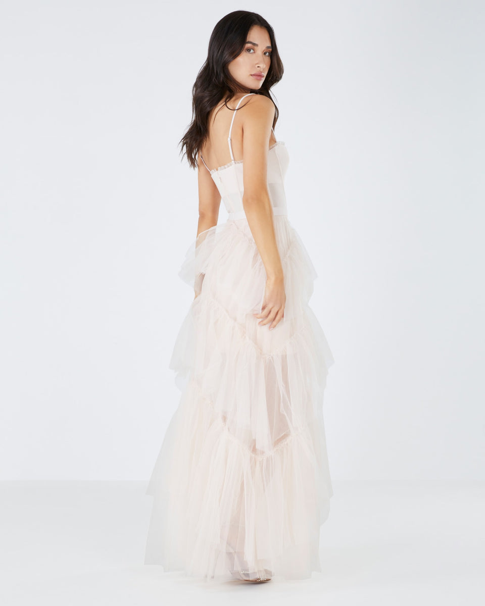 Pink Tint Oly Tiered Ruffle Tulle Gown Dresses Bcbgmaxazria 